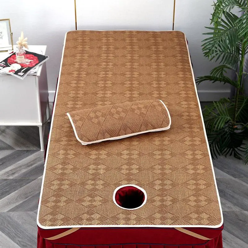 

Beauty Salon Special Ice Silk Massage Bed Cooling Mat Wicker Mat Hair Washing Hole Small Mat Handmade Machine Woven Foldable