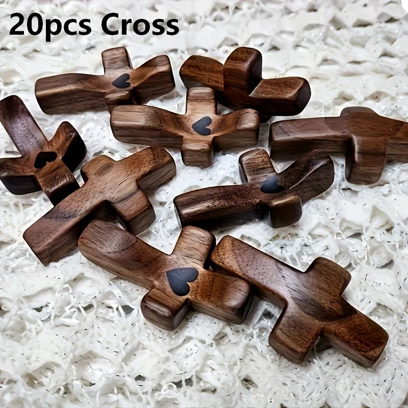20PCS Wooden Cross Decorations Spiritual Religious Symbols Natural Wooden Crosses for Home Office Church or Gifts Indoor Decor