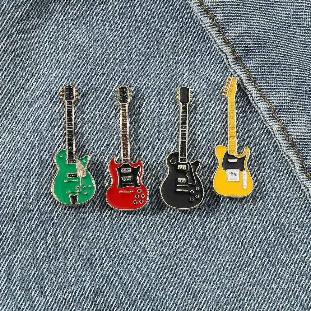 Vintage Metal Enamel Guitar Brooch for Men Women Musical Instrument Electric Guitar Badges Pins Fashion Jewelry GiftVintage Meta