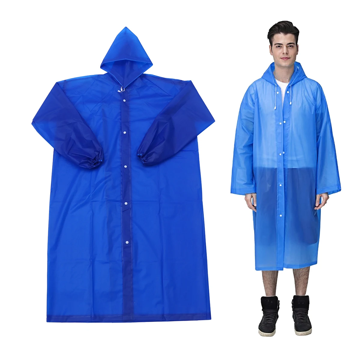 

Rain Coats Adult Transparent Raincoat Ponchos for Adults with Hat Blue Reusable