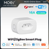 MOES 16A Smart Plug Tuya WiFi/Zigbee Brazil Version Socket Electricity Monitoring Fireproof App Control With Alexa Google Home