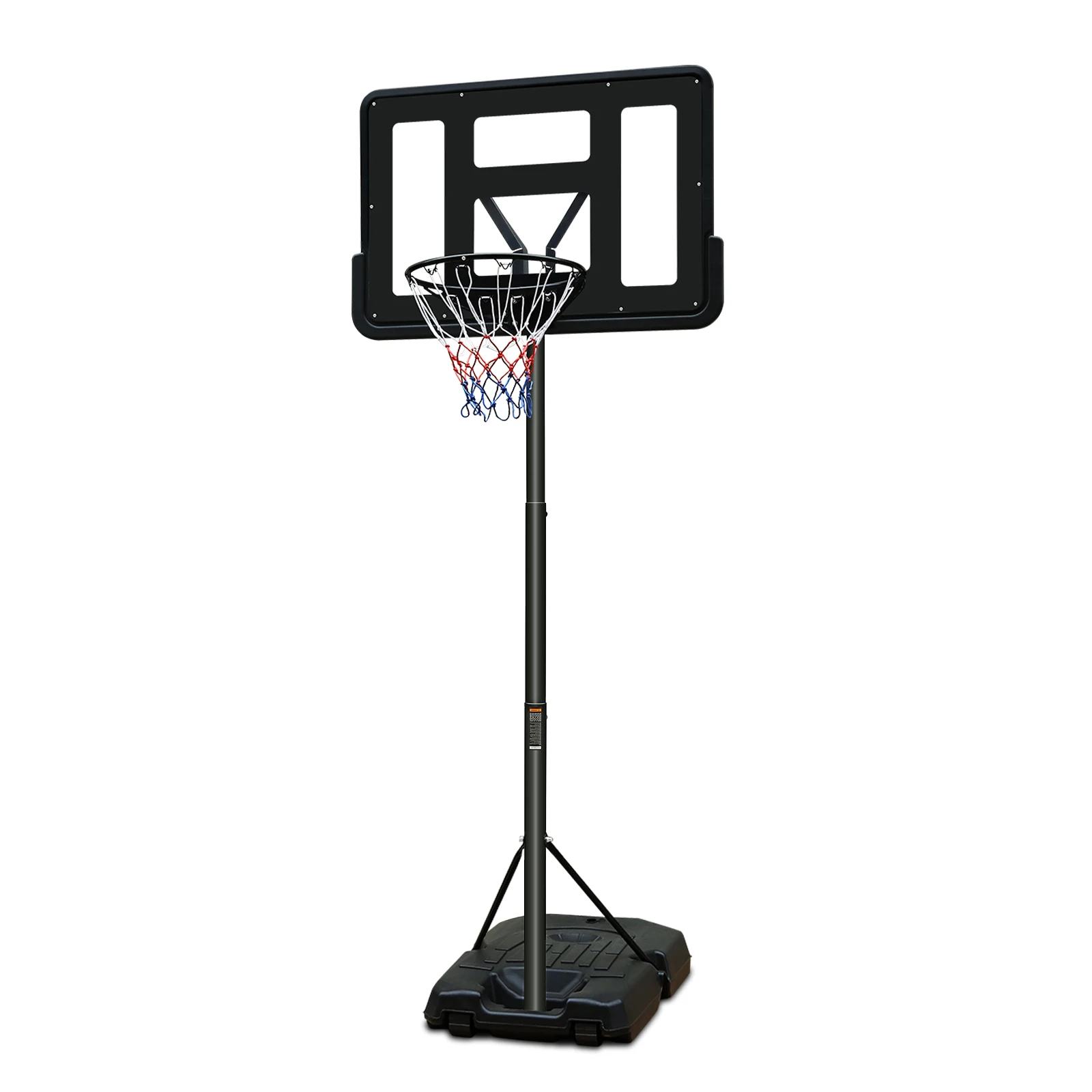 

Portable basketball goal system, 6.5-10 ft adjustable, 44-inch backboard suitable for indoor and outdoor use.