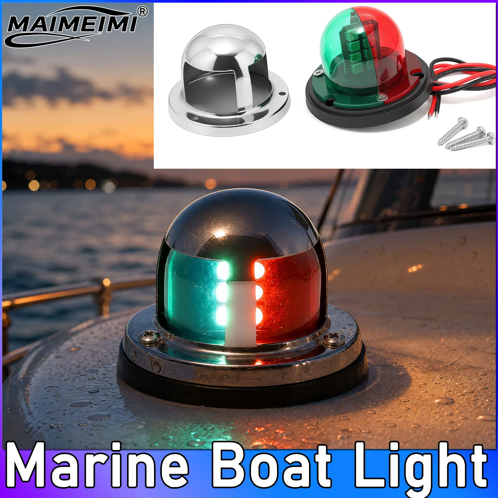 1pc LED Navigation Light Red+Green Signal Warning Lamp Boat Bow Light Marine Boat Navigation Lamp for Power Boat and Skiff Yacht