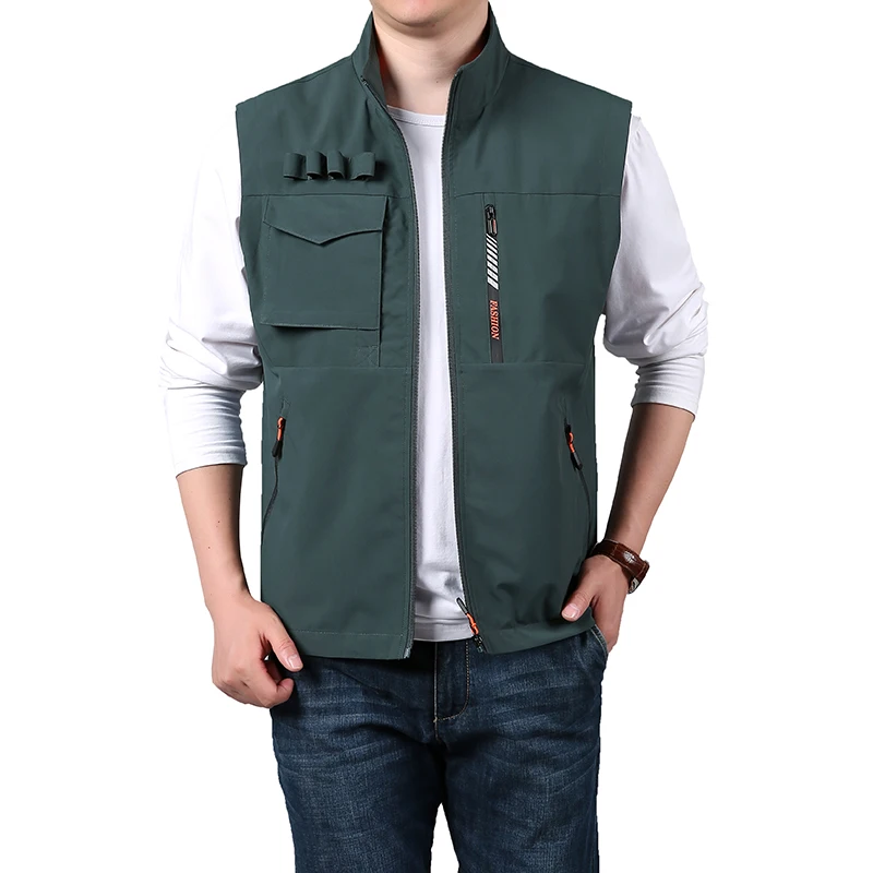 

Spring and Autumn workwear, multi pocket stand up collar vest, men's outdoor fishing, hiking, camisole, jacket