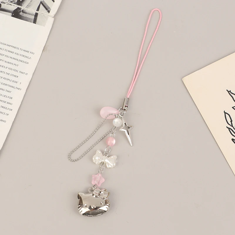 Sweet Cute Hello Kitty Bowknot Phone Chain Kawaii Phone Lanyard Girls Y2K Cellphone Strap Headphone Case Pendant