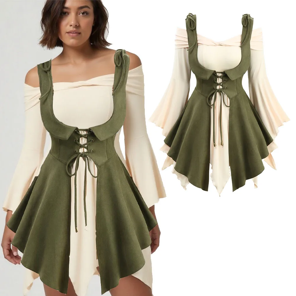 

ROSEGAL Plus Size Off The Shoulder Flare Sleeves Ruffles Top With Grommets Lace Up Vest, New Trend Two Pieces Blouses Detachable