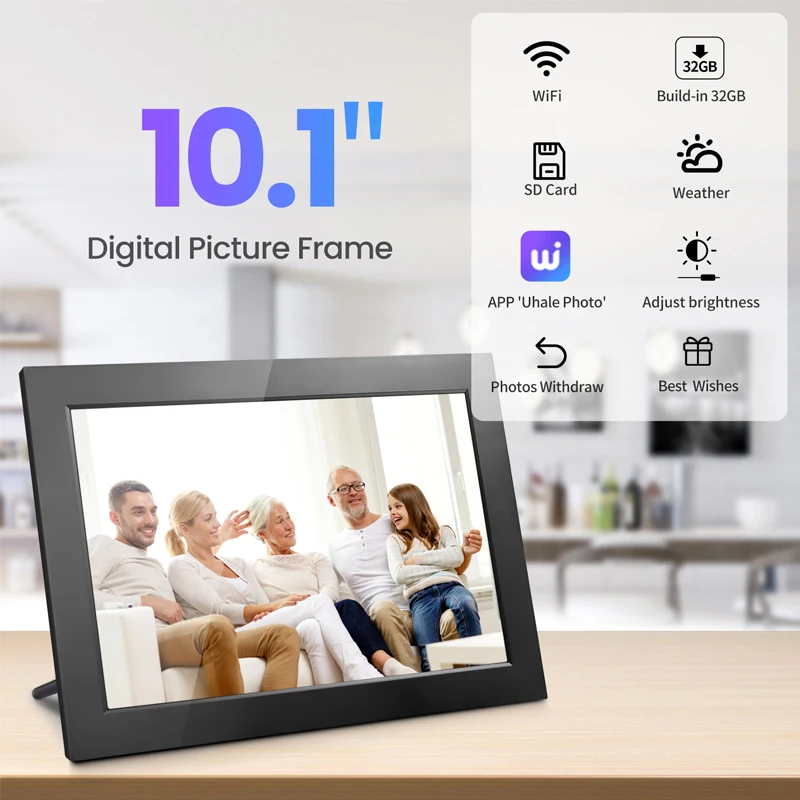 Digital Picture Frame10.1 Inch 32G WiFi Photo Frame 1280x800 HD IPS Touch-screen Auto Rotation Photo Sharing Via APP Decorative