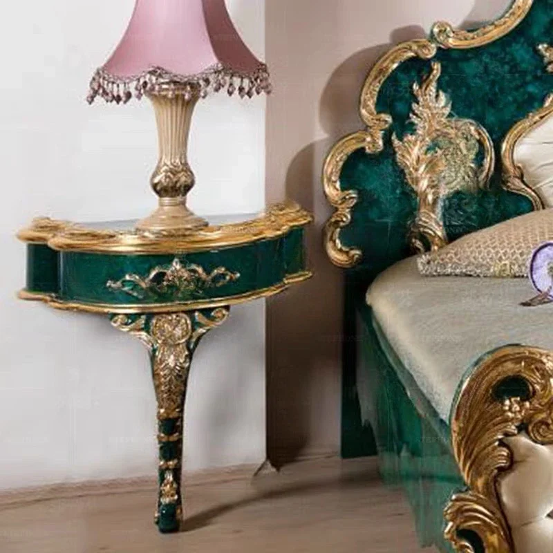 

French villa dining side cabinet European court dark green parquet gold foil large apartment living room locker1184