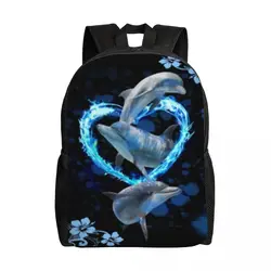 Blue Dolphins Laptop Backpack Women Men Fashion Bookbag for School College Student Ocean Blue Sea Animal Water Whale Bag