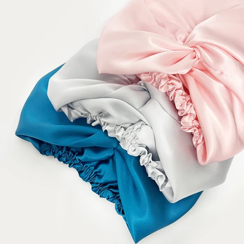 Imagen 2 del producto Gorro para dormir trenzado de seda 100% de doble capa, turbante de seda Natural con cinta elástica, diadema para mujer para el cuidado del cabello, 19Momme