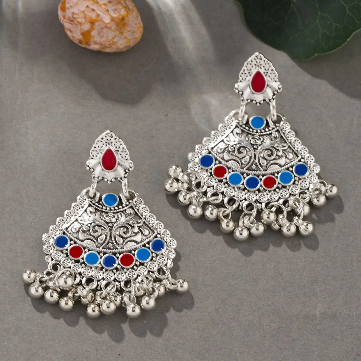 Ethnic Antique Silver Color Earring Tibetan Geometric Carving Drop Earrings for Women Vintage Beads Hanging Ear rings Jewelry