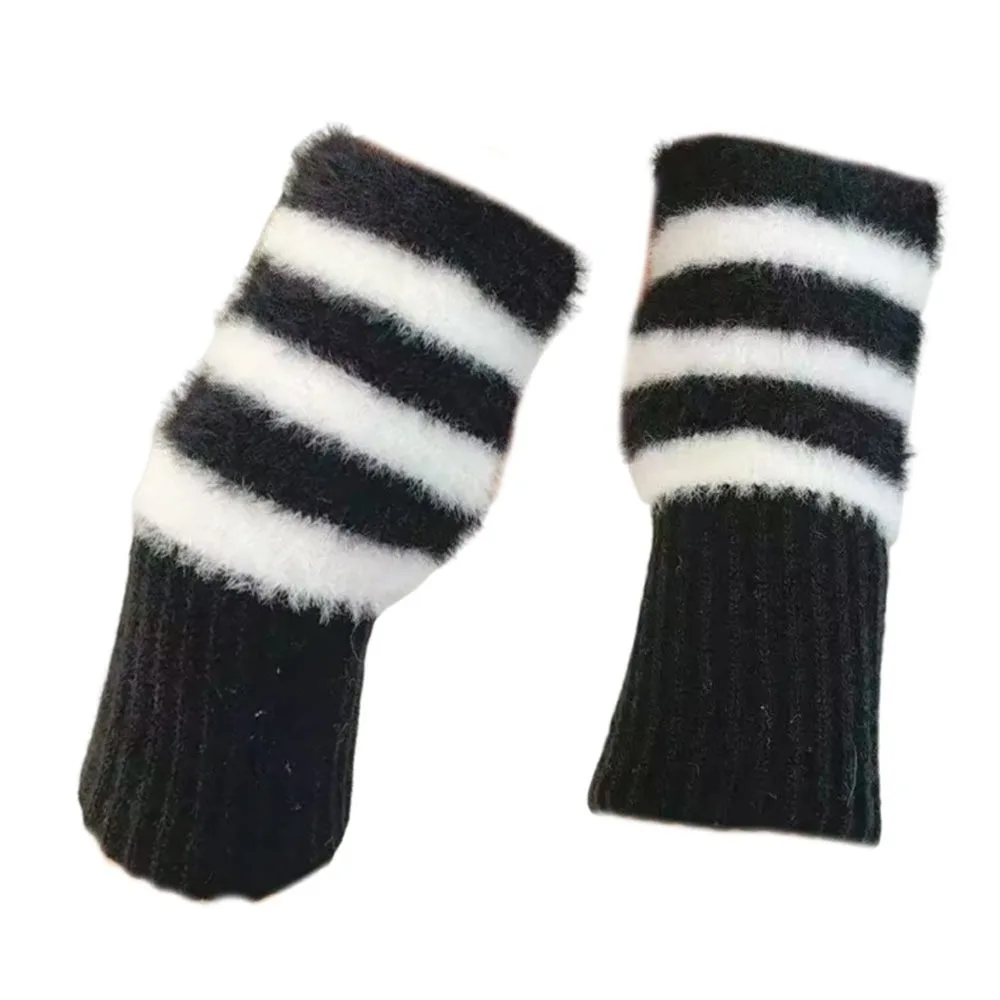 

Thick Warm Fingerless Mittens Soft Twist Design Knitted Gloves White Color Luxury Solid Half Finger Gloves Lolita Fashion