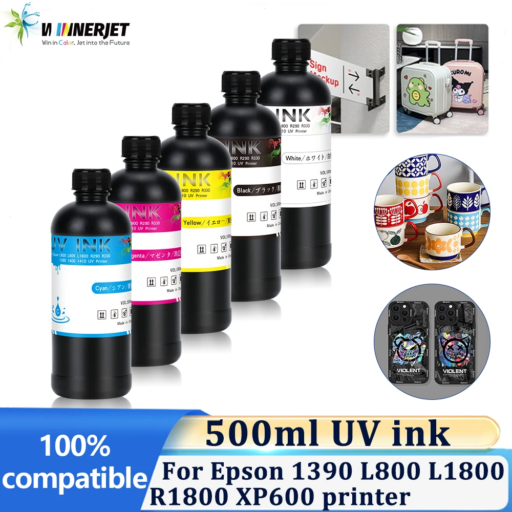 

Winnerjet 500ml UV ink for EPSON R1390 R2000 R1900 T50 L805 L800 L1800 For DX4 DX5 DX6 DX7 TX800 XP600 Printhead Hard uv ink