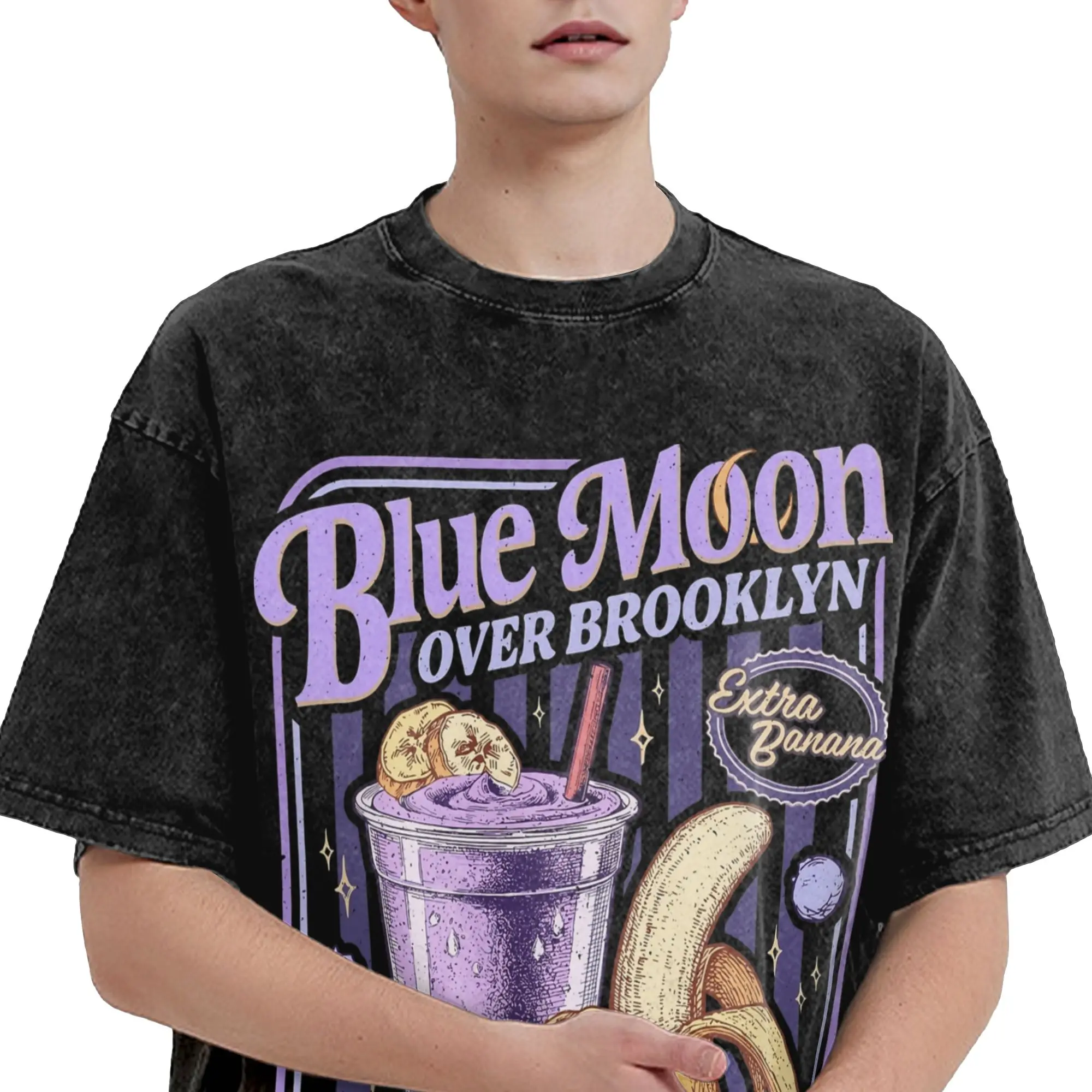 Blue Moon Over Brooklyn Heated Rivalry T Shirt Washed 100% Cotton High Street T-Shirt Men Women Streetwear Printed Tee Shirt