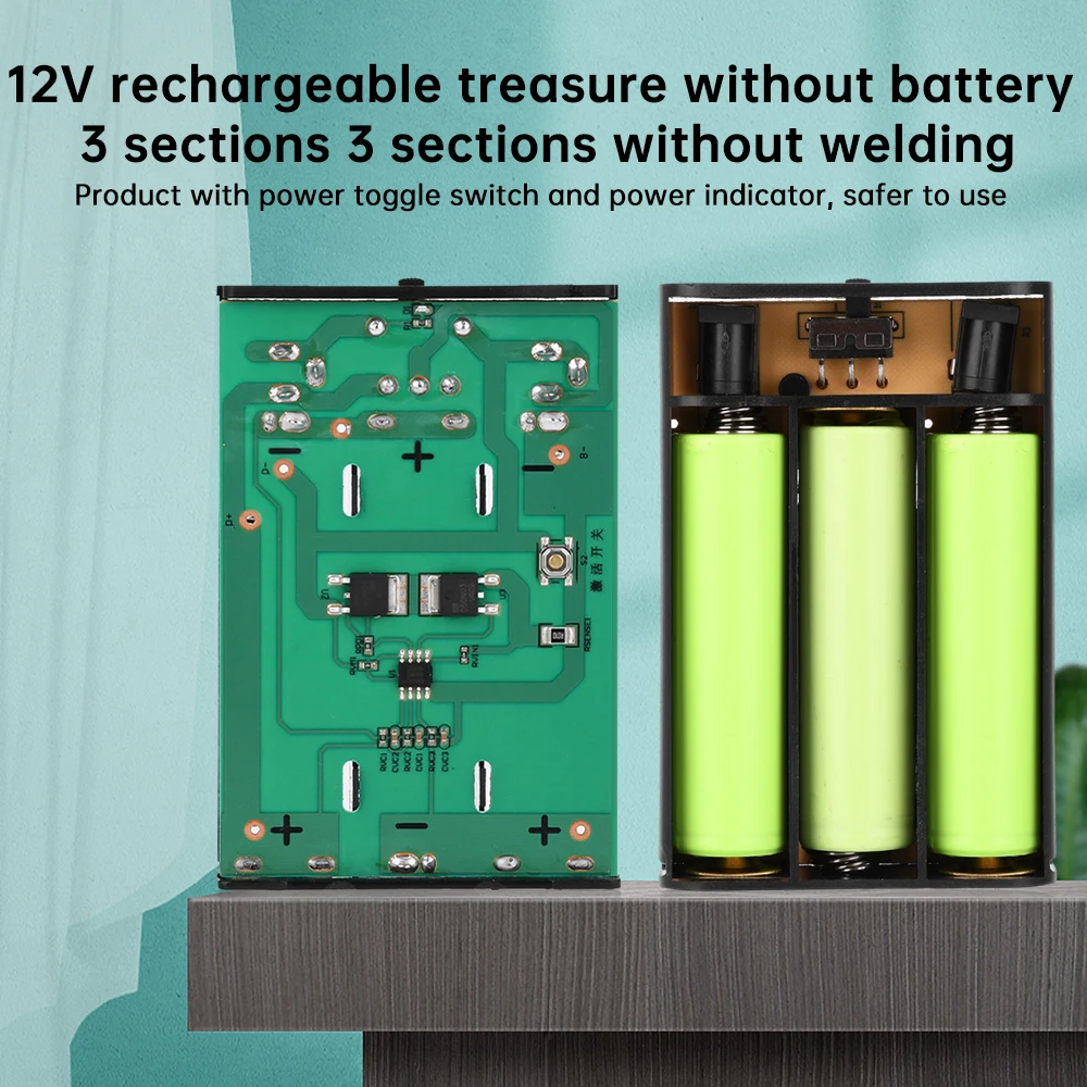 12V Rechargeable 3 Cell Solder-Free 18650 Tandem Removable Battery Box  for Cellphone WiFi Router LED Light