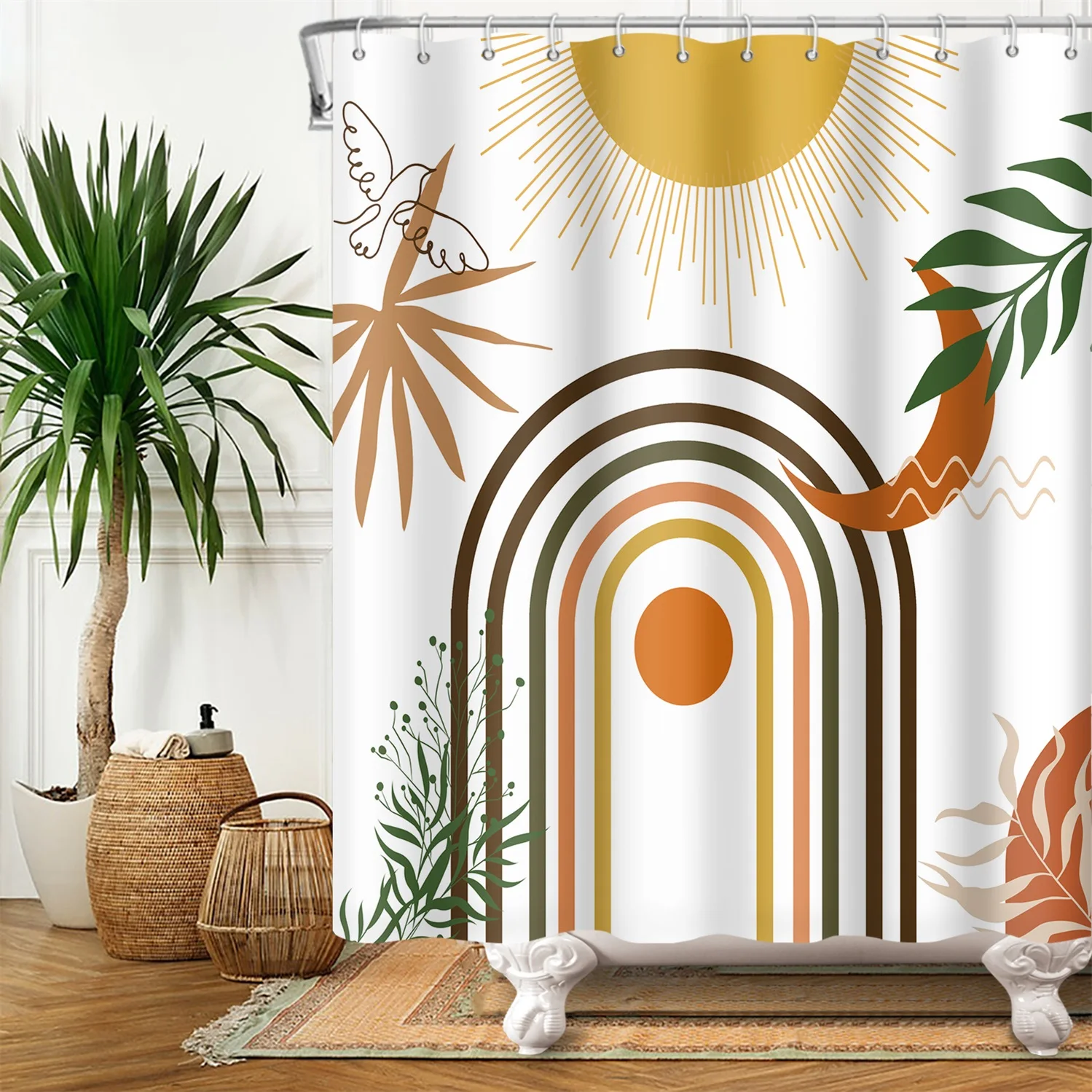 Nordic Abstract Art Mid Century Shower Curtain Polyester Fabric Modern Morandi Color Block Boho Bath Curtains For Bathroom Decor