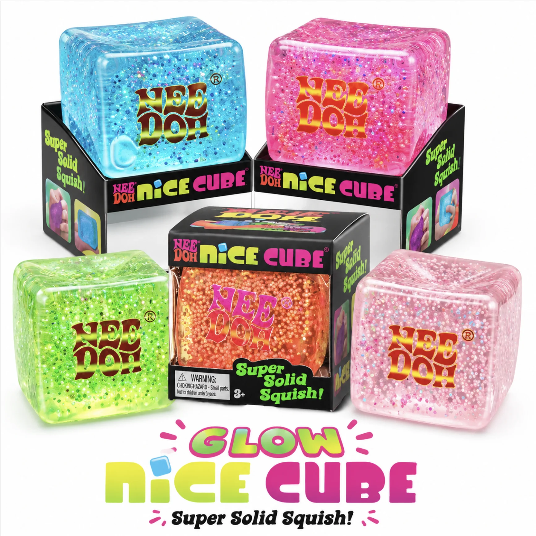 /5.5cm New Schylling NEEDOH Maltose Luminous Ice Cube Squeeze Toy Slow Rebound Sensory Stress Relief Cube Birthday Party Gift