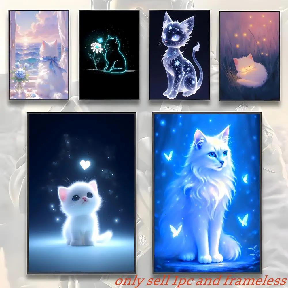 Shining Cute Lovely Glowing Kitten Poster Gift with prints Home bedroom living room decoration promotion and display