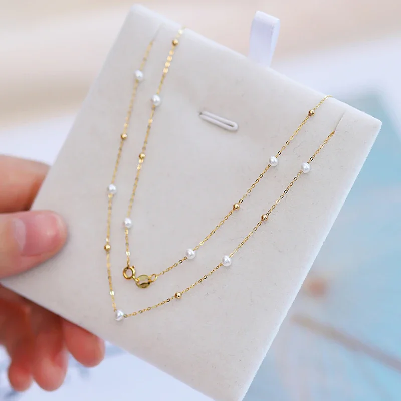 

Pure 18K Gold Natural Freshwater Pearl Necklace Solid Small Ball Golden Jewelry Genuine AU750 For Women Fine Gift X709