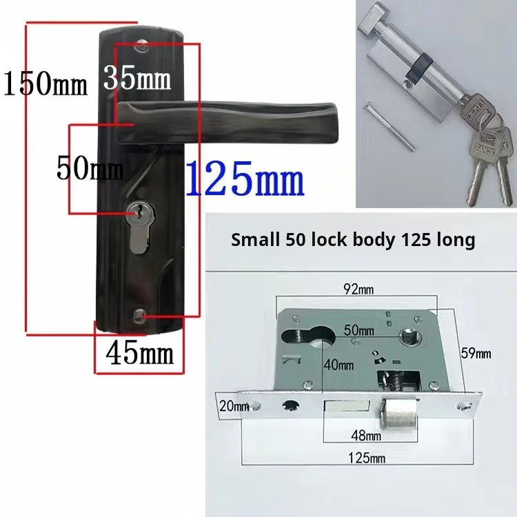 قفل الباب 125 مللي متر تباعد الفتحة الصغيرة 50 قفل Lron ورقة الصلب غرفة نوم غرفة قفل الباب الداخلي اكسسوارات استبدال قفل #6