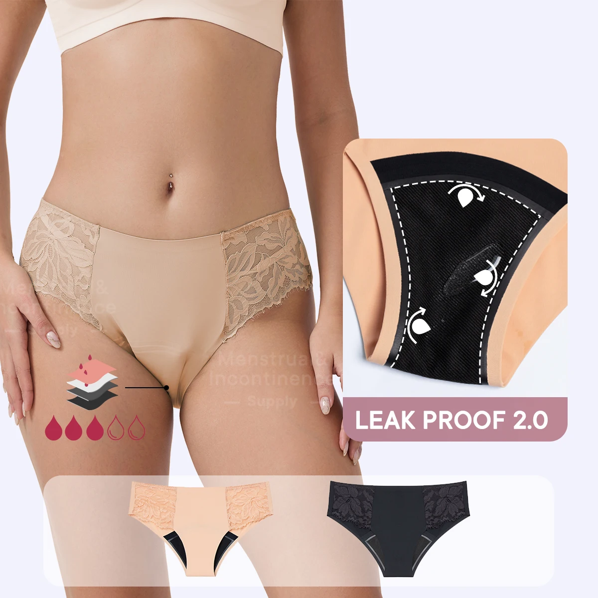 

Seamless Menstrual Panties with Lace Design Highly Absorbent 4-Layer Leakproof Protection Period Underwear Reusable Breathable
