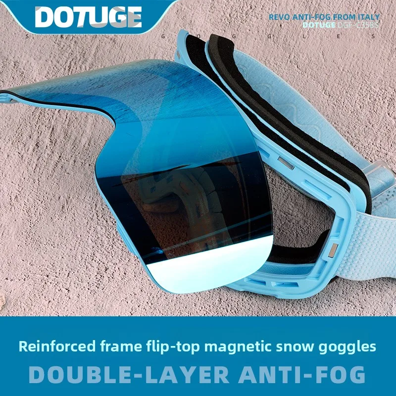 

DOTUGE Magnetic Flip Up Ski Goggles Anti Fog Snow Cylindrical Lens Goggles for Men Women Mountaineering​
