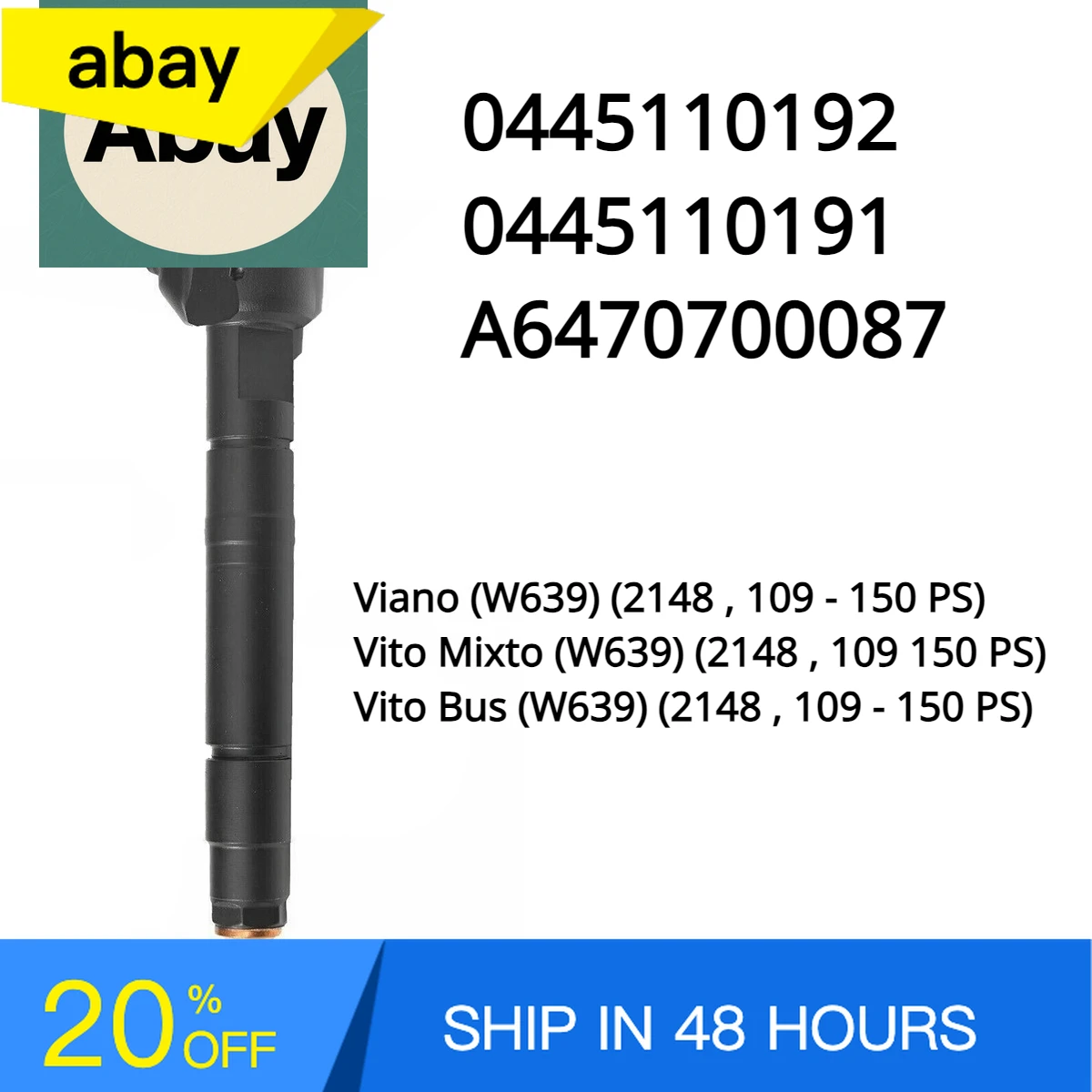 

High quality 0445110192 A6470700087 0445110191 New Diesel Fuel Injector For Mercedes Benz Vito Viano W639 2.2CDI Diesel