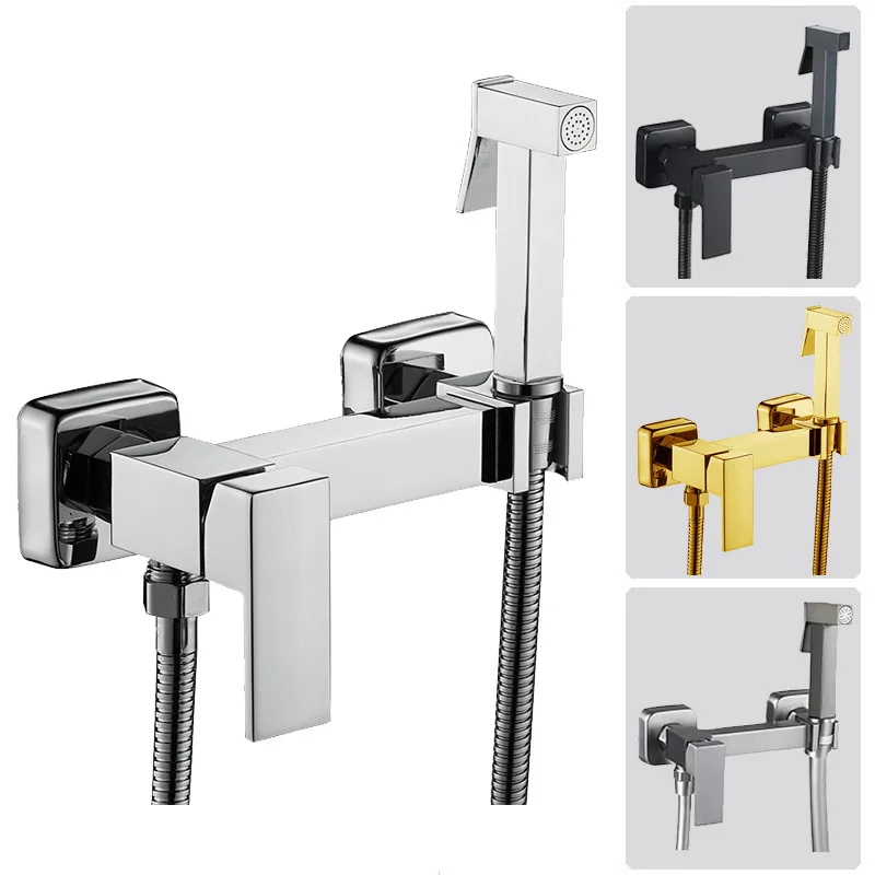Rose Gold Toilet Bidet Faucet Set Hot Cold Bathroom Toilet Shower Blow-fed Spray Gun Nozzle Bidet Faucet Brass Bathroom Hardware