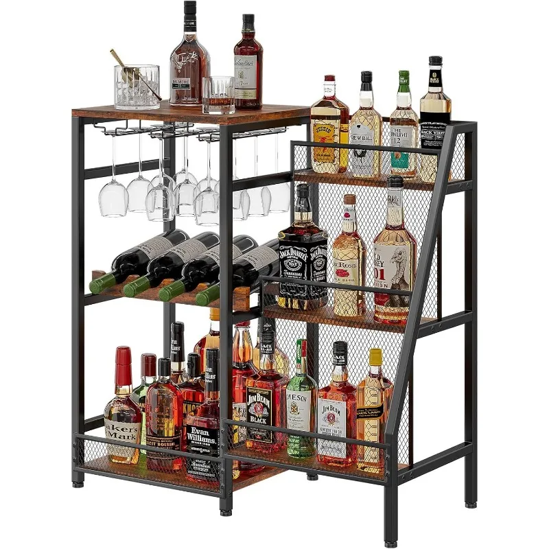 

Bilateral wine rack, independent floor, sixth floor with fence storage rack, bar cabinet, multi-functional bar rack with glass r