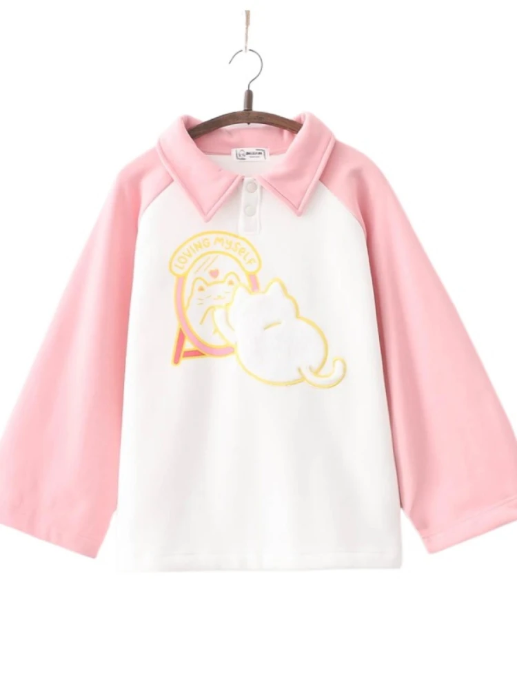 

2024 spring Fleece Sweatshirts Women Warm Cartoon Print Plus Velvet Casual Sweet Rabbit Pullover Korean Fashion Ladies Girl Tops