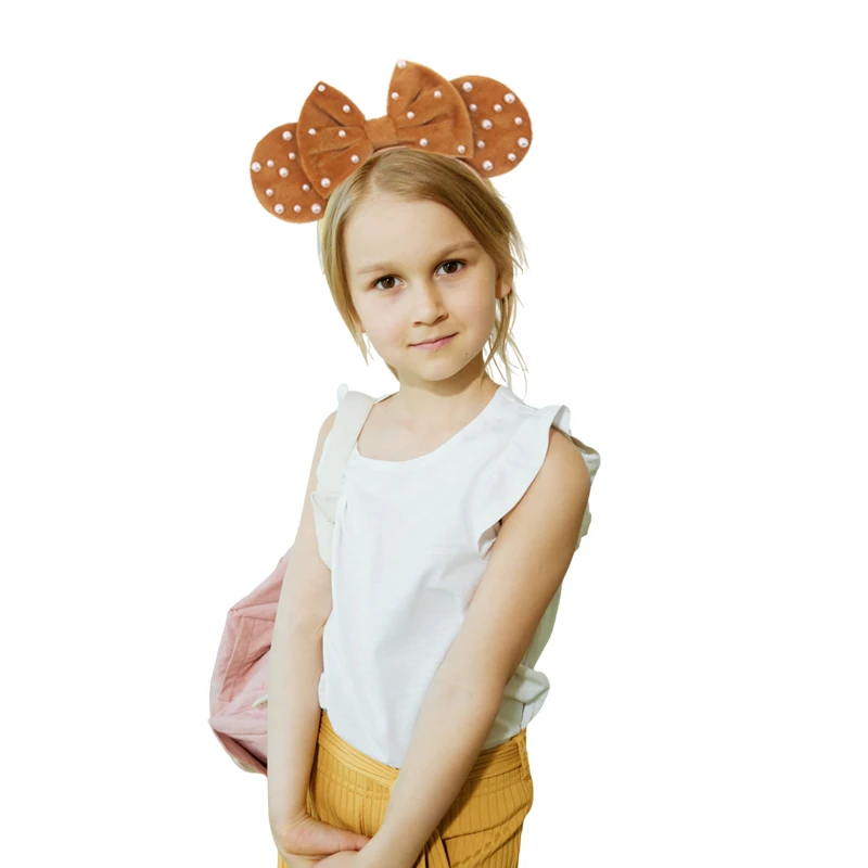 Weiße Perlen-Mausohren-Stirnbänder für Frauen, Farbige Weiche Baumwoll-Haarschleifen, Mädchen-Haarband, Kindergeschenk – Detail 10