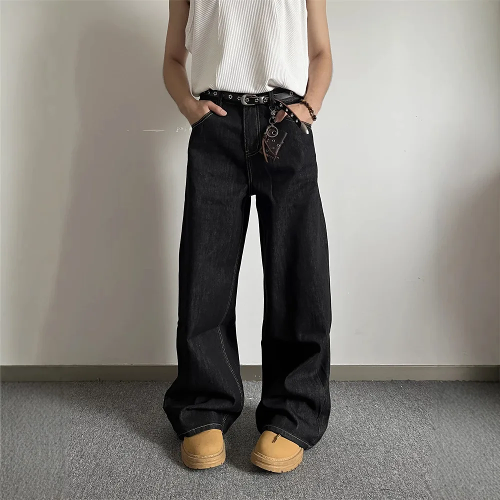 

New American Retro Wide-Leg Jeans For Men And Women Loose Straight Simple Casual Floor-Length Pants