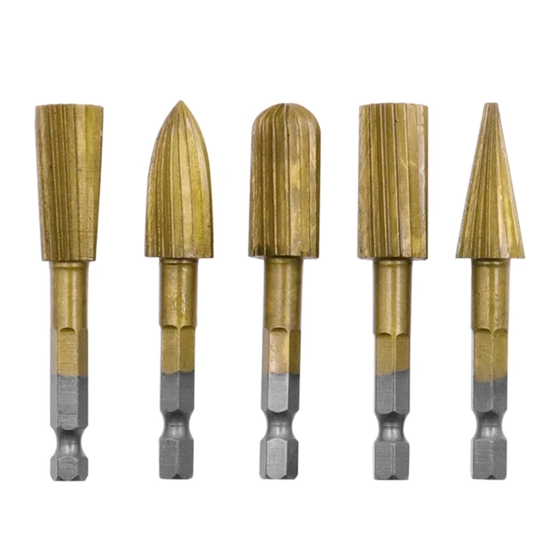 

5pcs Rotary Files Set Rotary Burr 1/4" Shank 1.1'' Head Length for Woodworking Drilling Metal Carving Engraving