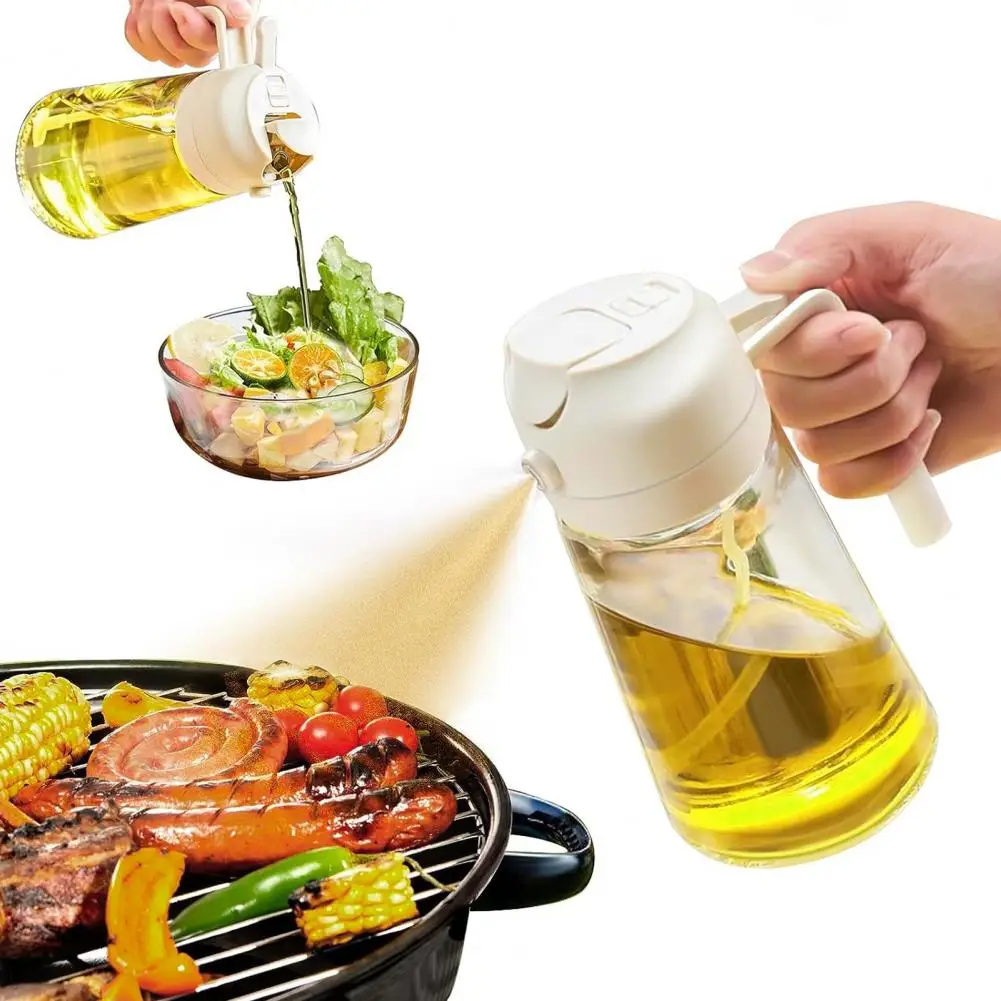 Cooking Oil Spray Bottle Unbreakable Glass Oil Dispenser Bottle 470ml Oil Sprayer Bottle with Ergonomic Handle Leakproof