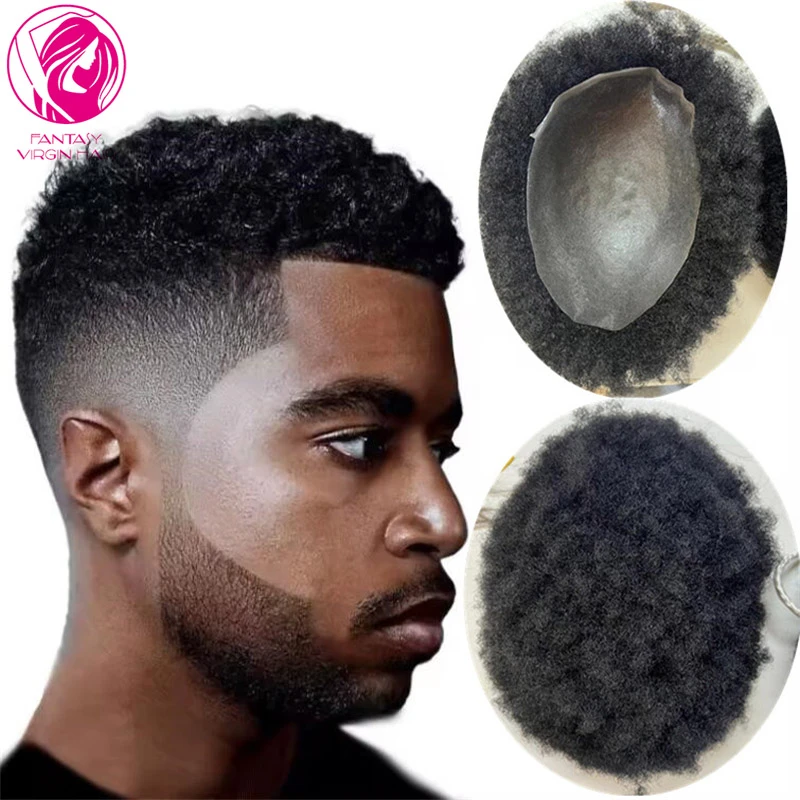 

Hair Toupee for Men Afro Curly Black Color 100% Real Human Hair Toupees Natural Hair Wig Thin Skin PU Base Hairs Replacement