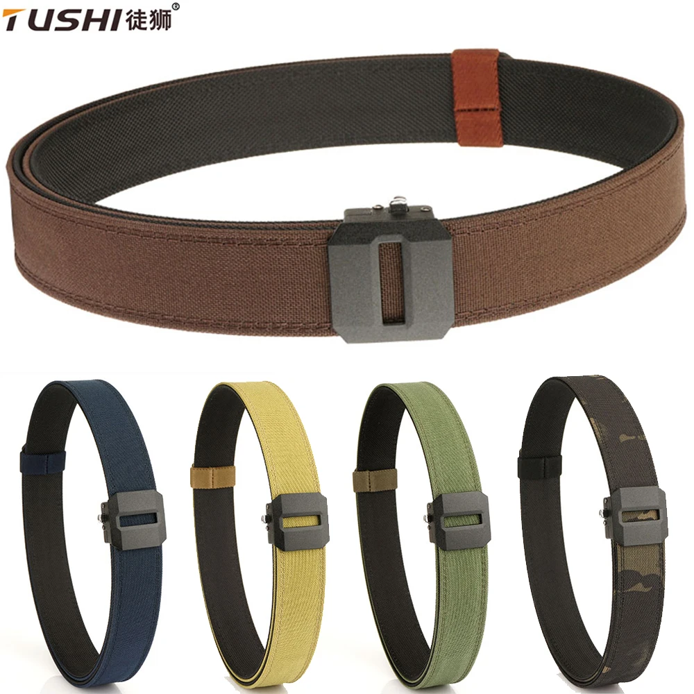 

TUSHI EDC Hard Tactical Belt for Men Metal Automatic Buckle IPSC Gun Belt 1100D Nylon Military Belt Outdoor Sports Girdle Male