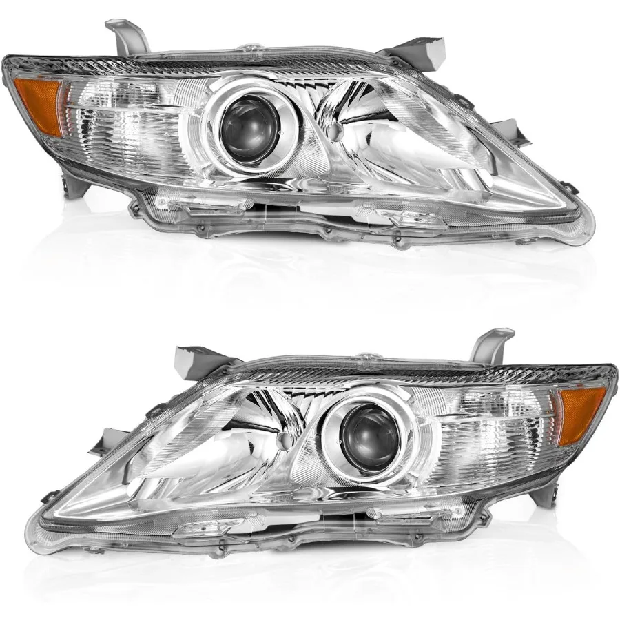 Headlights Assembly for 2010 2011 Camry 4-Door Sedan US Version Only Chrome Housing Headlamp Replacement Compatible with 10 11