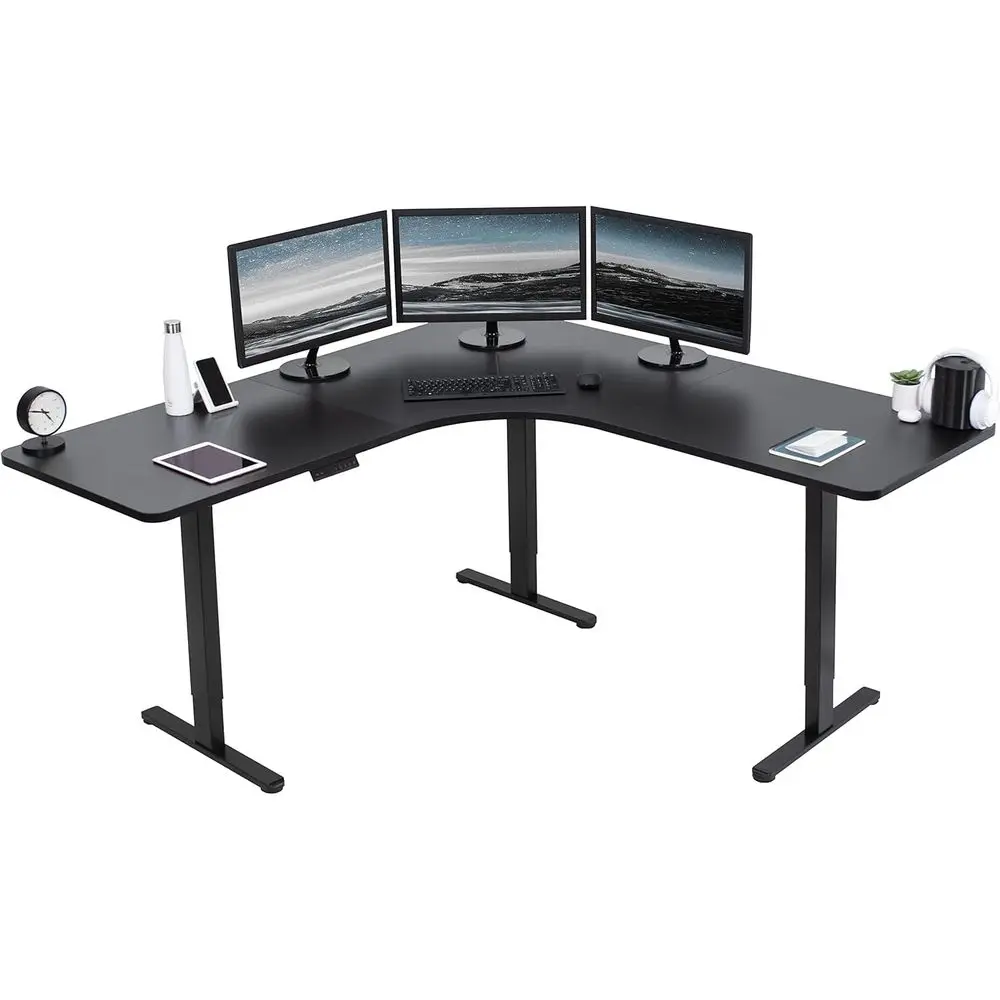

Curved Electric Adjustable Standing Desk, 71 x 71 Black Top, Memory Function, L-Shaped, E3C Series, Desk Kit