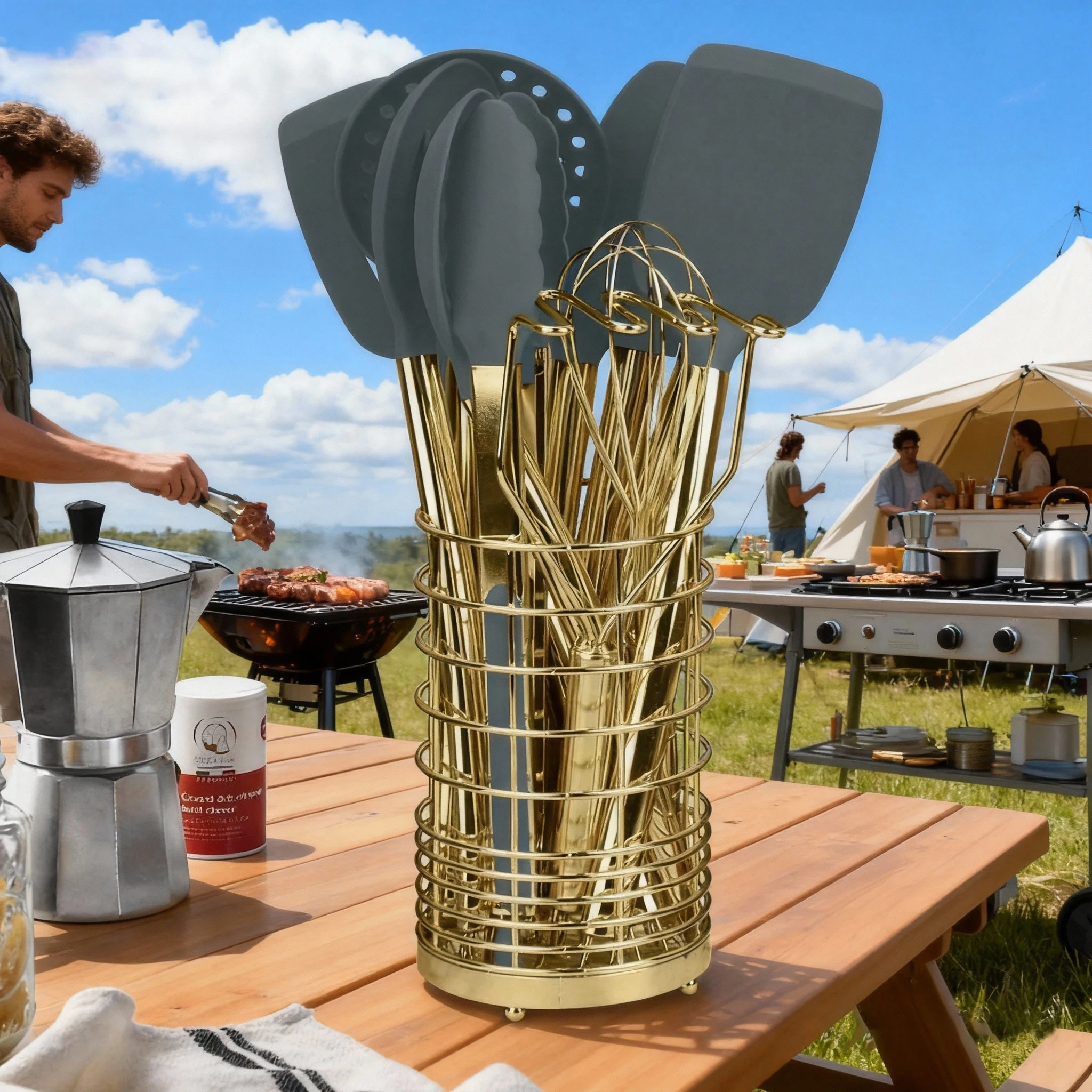 

35-piece outdoor tableware set, silicone spatula, cookware, spoon, clip, brush, egg beater, suitable for camping kitchenware