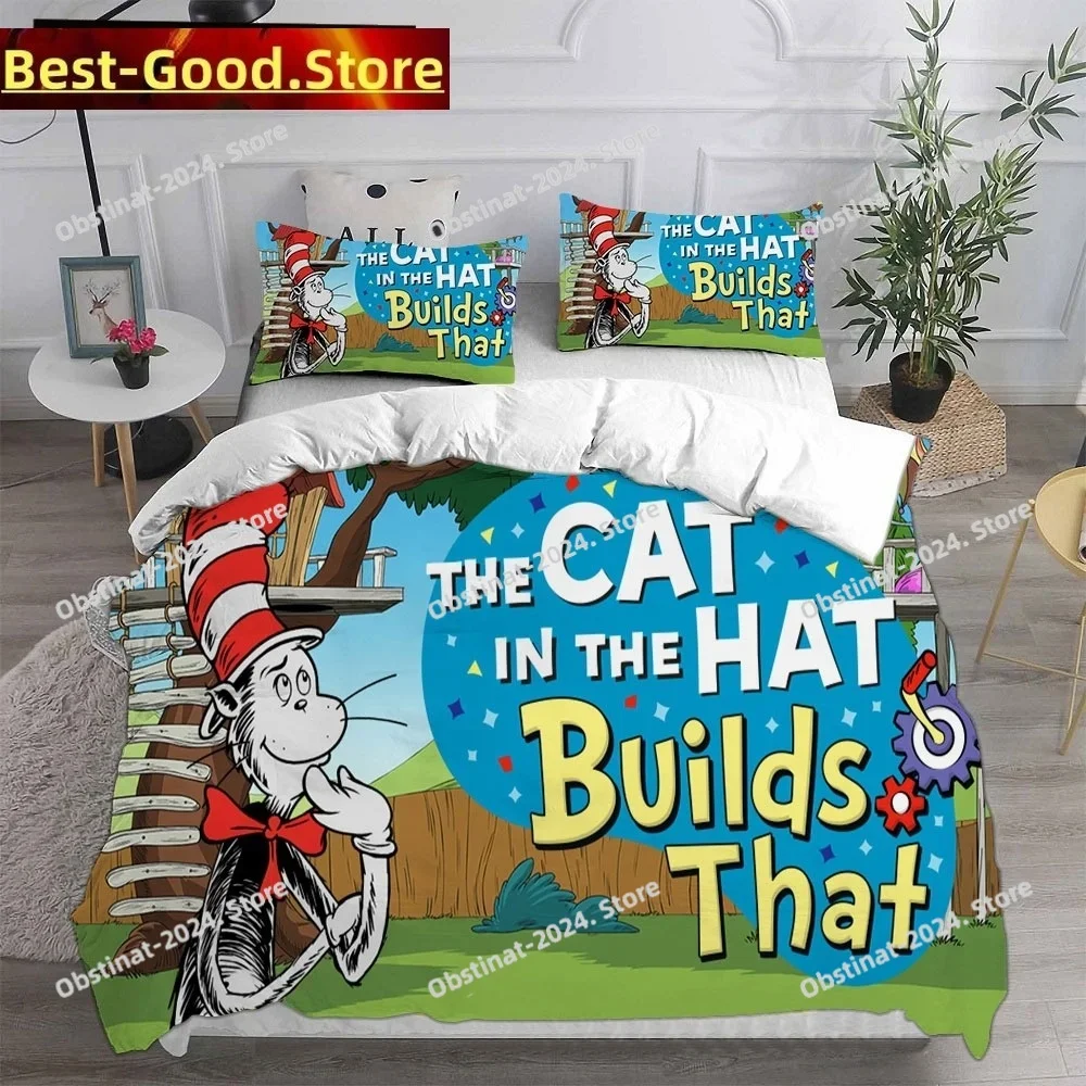 

The Cat in the Hat Bedding Sets Comforter Quilt Bed Cover Duvet Cover Pillow Case 3 Pieces Sets Kids Adult Size Home Textiles