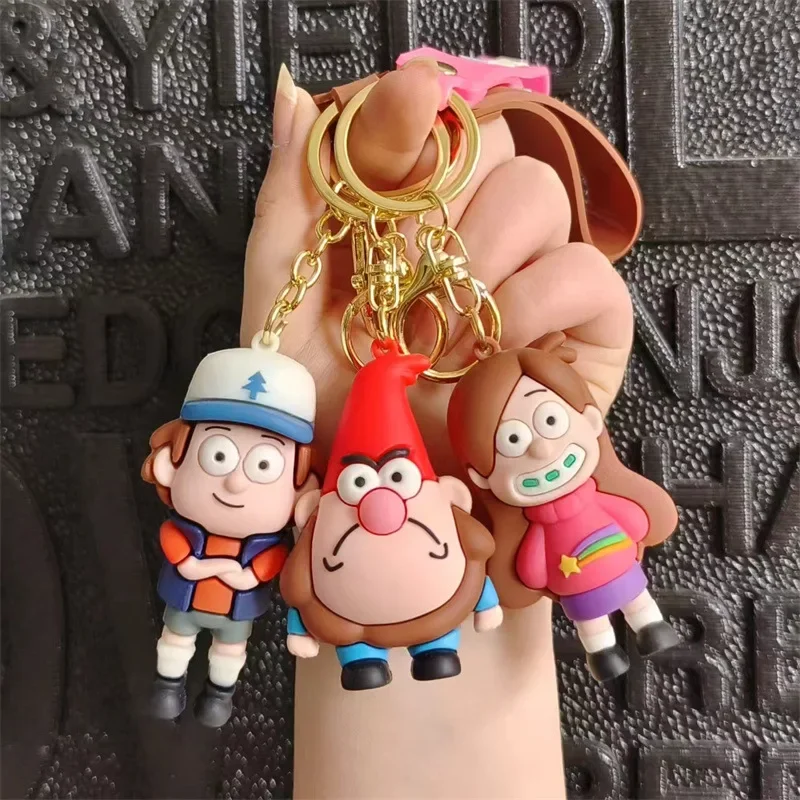 Disney Cartoon Gravity Falls Figure 3D Pendant Keychain Women Men Fans Dipper Mabel Waddles Keychain School Bag Pendant Gift