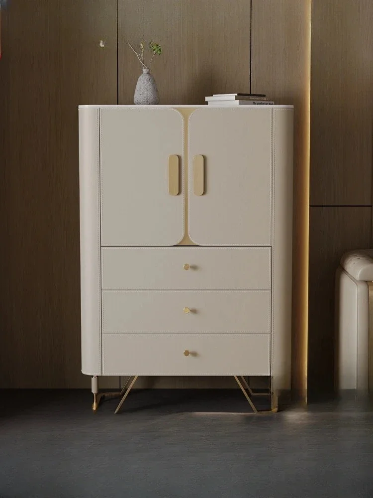

Light Luxury Sofa Side Cabinet Simple Home Living Room Stone Plate Side Table Dining Saddle Leather Locker
