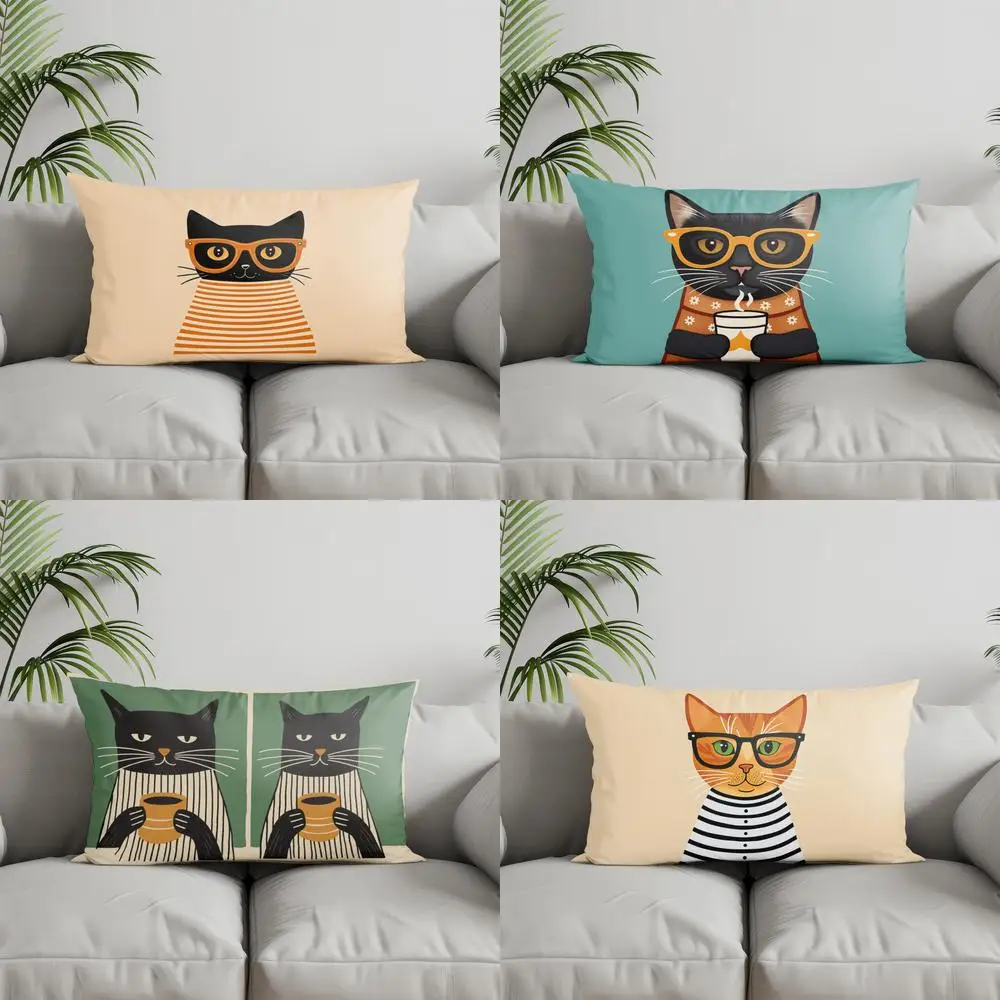 ديكور المنزل قطة أنيقة مع نظارات برتقالية مناسبة لغرفة النوم وغطاء وسادة السيارة وسادة خلفية مستطيلة #1