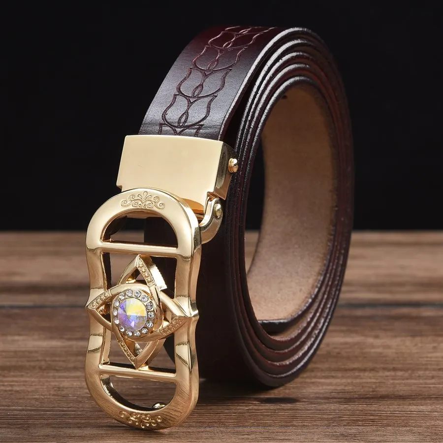 

Genuine Leather Belt for Women Female Waistband Plate Buckle Length:90-110cm Width:2.5cm