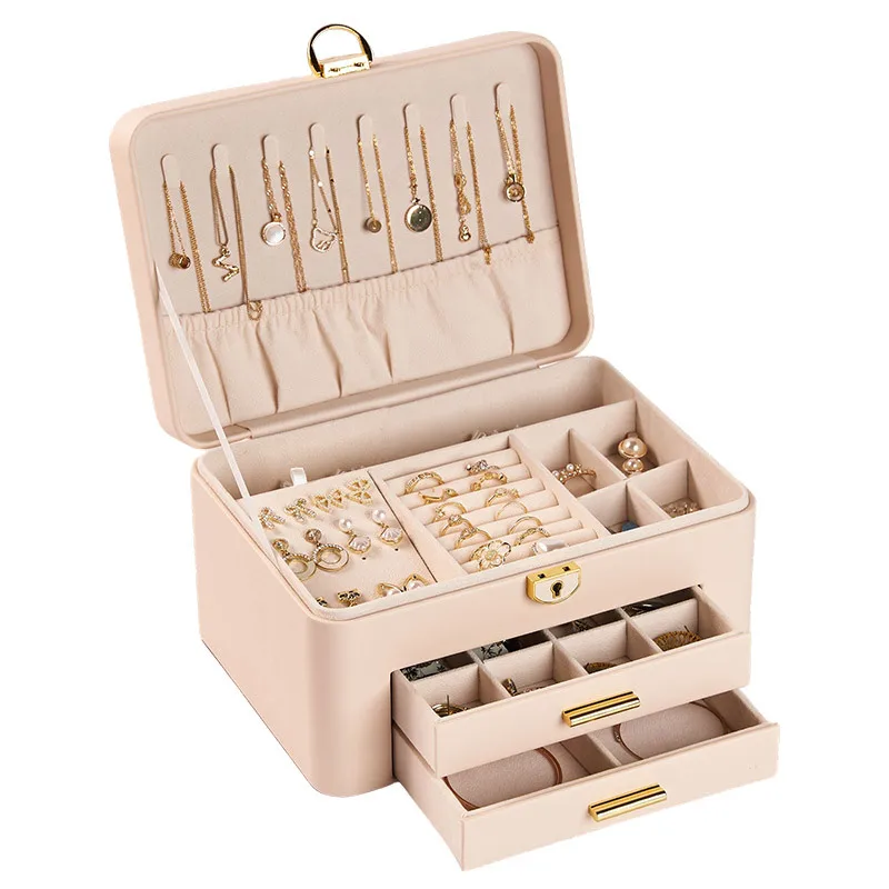 

New storage box, large-capacity high-end exquisite leather jewelry box with lock.