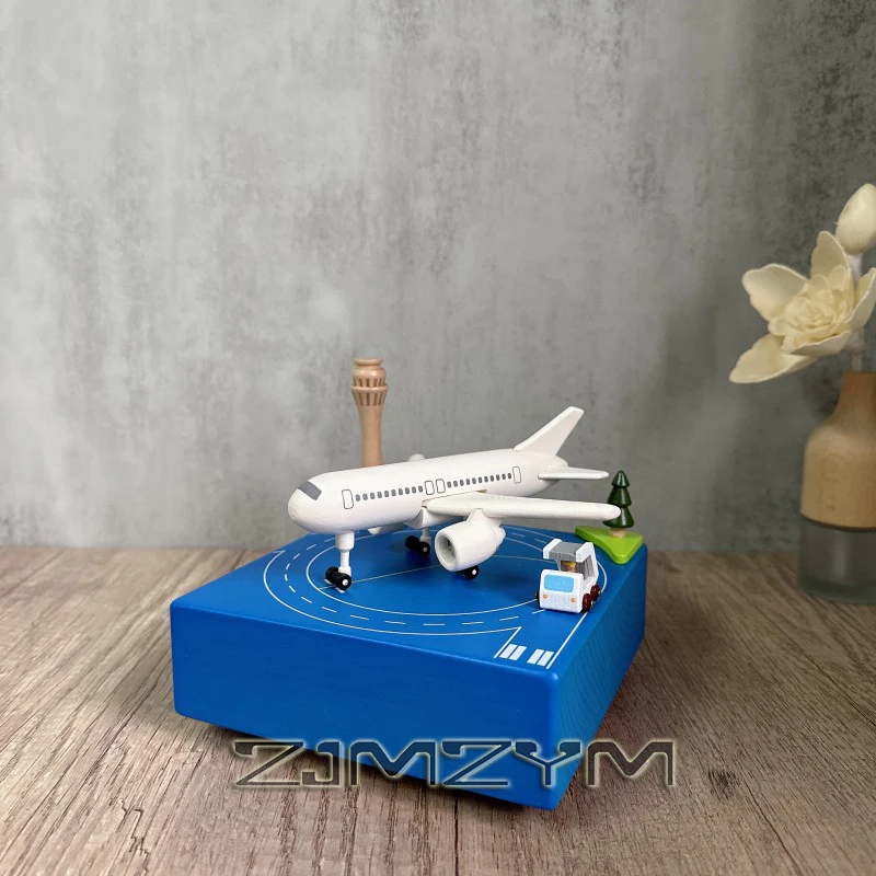 Aircraft Model Music Box Creativity Solid Wood Home Decor Ornaments Festival Party Marry Birthday Gift