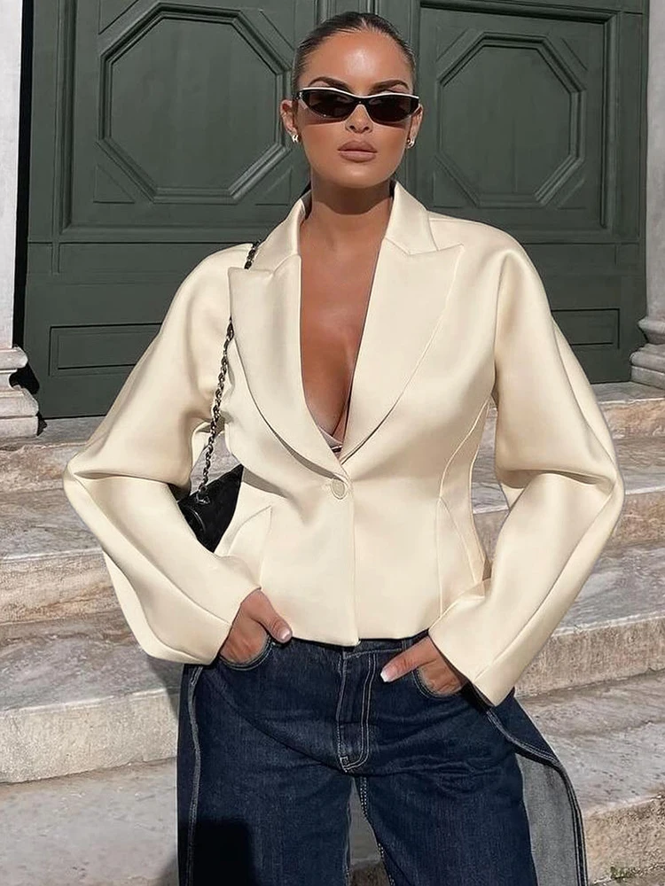 Whatiwear أنيقة التلبيب المحاصيل معاطف النساء مكتب نمط العميق الخامس الرقبة كم كامل زر واحد الصلبة الشارع الخريف الاتجاه وتتسابق #2