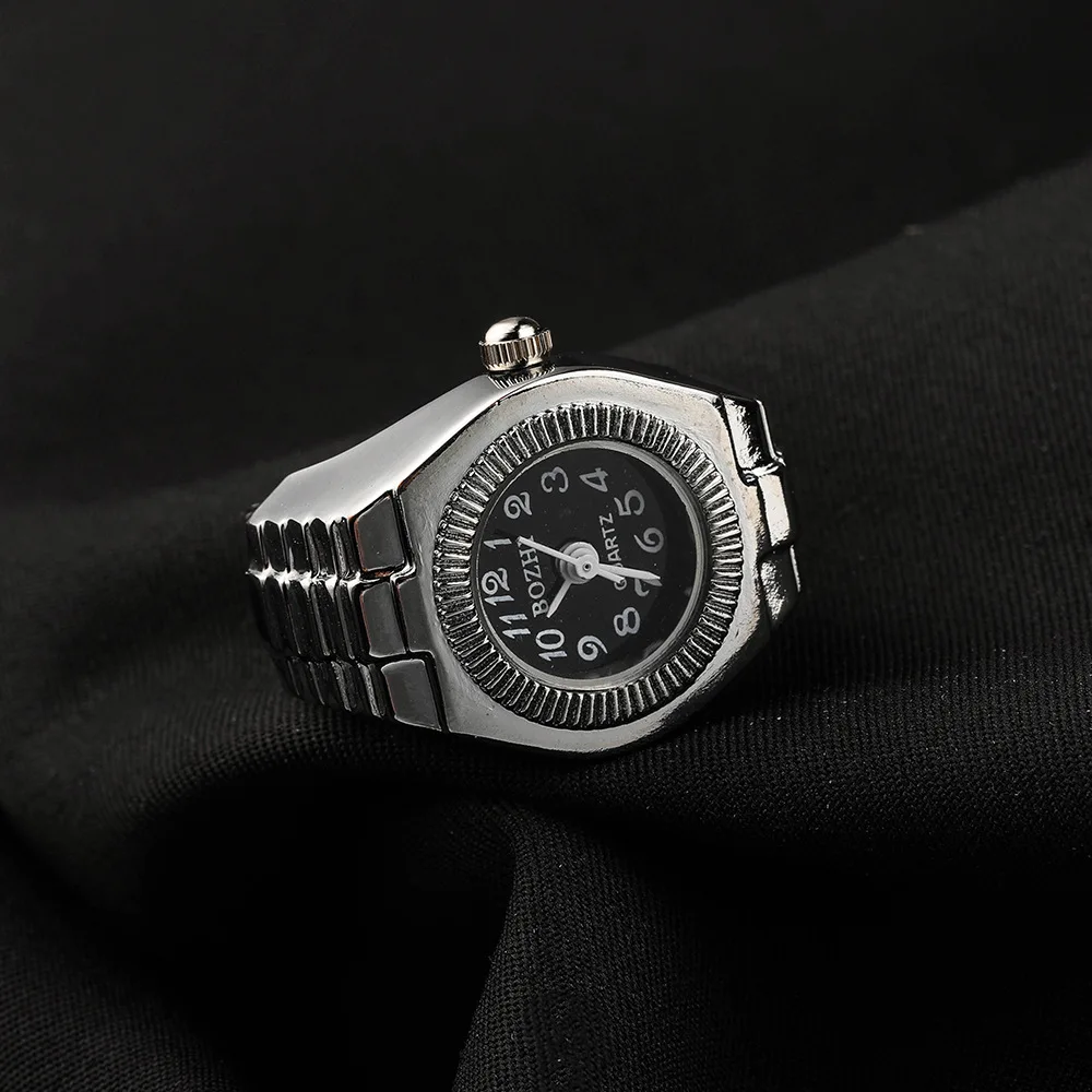 New Y2K Vintage Punk Quartz Finger Watch Ring for Women Men Mini Alloy Elastic Stretchy Rings Fashion Retro Jewelry Clock Gift