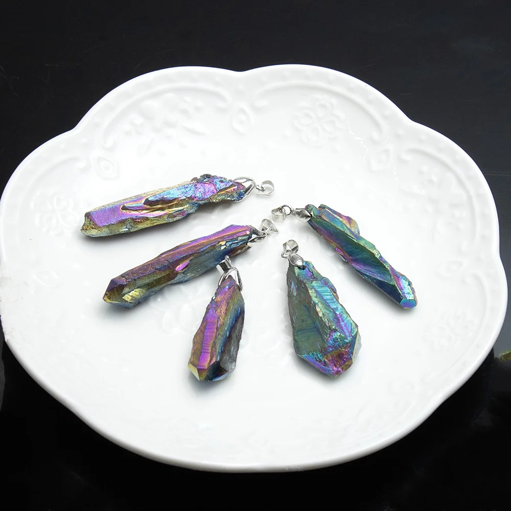 1 قطعة الحجر الطبيعي مطلي كريستال قلادة كوارتز غير النظامية العنقودية خمر سحر صنع عقد دي اي واي مجوهرات 10x55mm