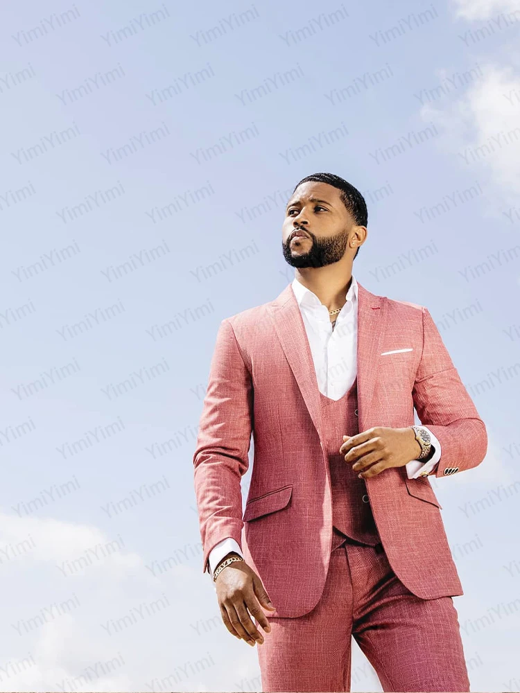 Yimi Men's Suit 2 Pieces Peaked Lapel Double Breasted Tuxedos Groom Blazer Pants Party Business Tailored Set Hot Sell Customized